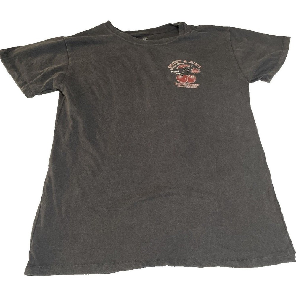 Vintage Threadz Cherry Graphic Tee‎ Womens M Charcoal Grey Excellent Retro Fruit